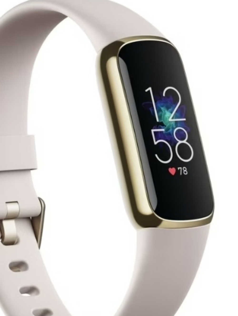 Fitbit Luxe Lunar White Band Gold Stainless Steel Case Fitness Wellness Tracker